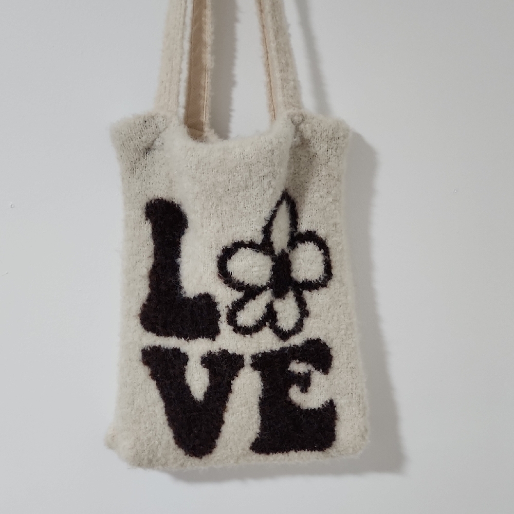 Free People Love Boho Hobo Chic Love Tote Bag - Cream and Brown